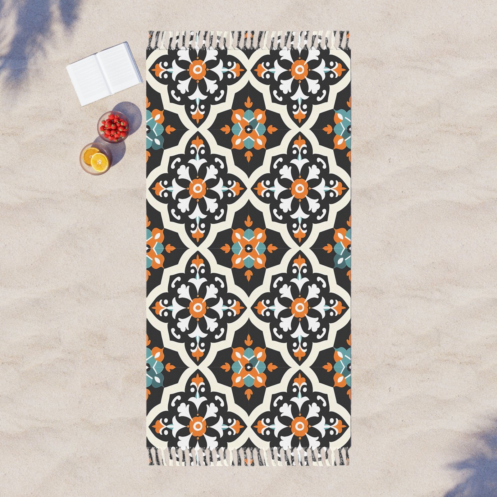 Boho Beach Towel — Moroccan Tile Pattern Fringe Towel - Image 3