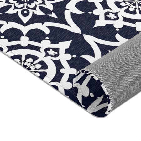Navy Moroccan Medallion Area Rug — Geometric Floral Pattern for Living Room, Entryway & Bedroom