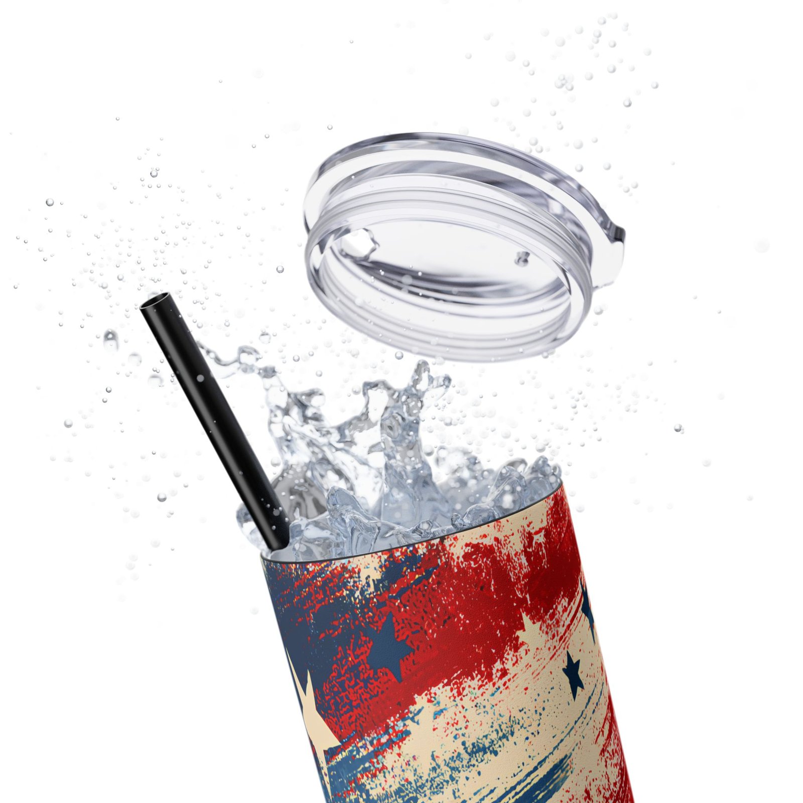 Patriotic American Flag Skinny Tumbler 20oz with Straw — Distressed Stars & Stripes - Image 2