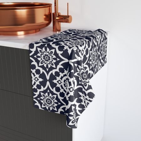 Navy Moroccan Tile Hand Towel – Decorative Bathroom & Kitchen Accent