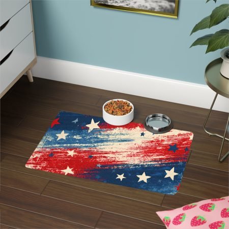 Patriotic Stars Pet Food Mat (12x18) - Red White Blue Dog & Cat Feeding Mat
