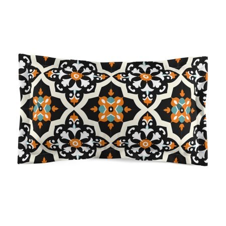 Elegant Bohemian Microfiber Pillow Sham - Black and Orange Pattern