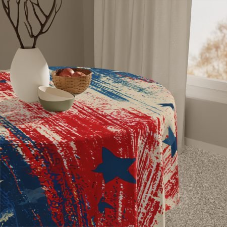 Patriotic Stars Tablecloth — Distressed Red White & Blue Dinner Table Decor for 4th of July