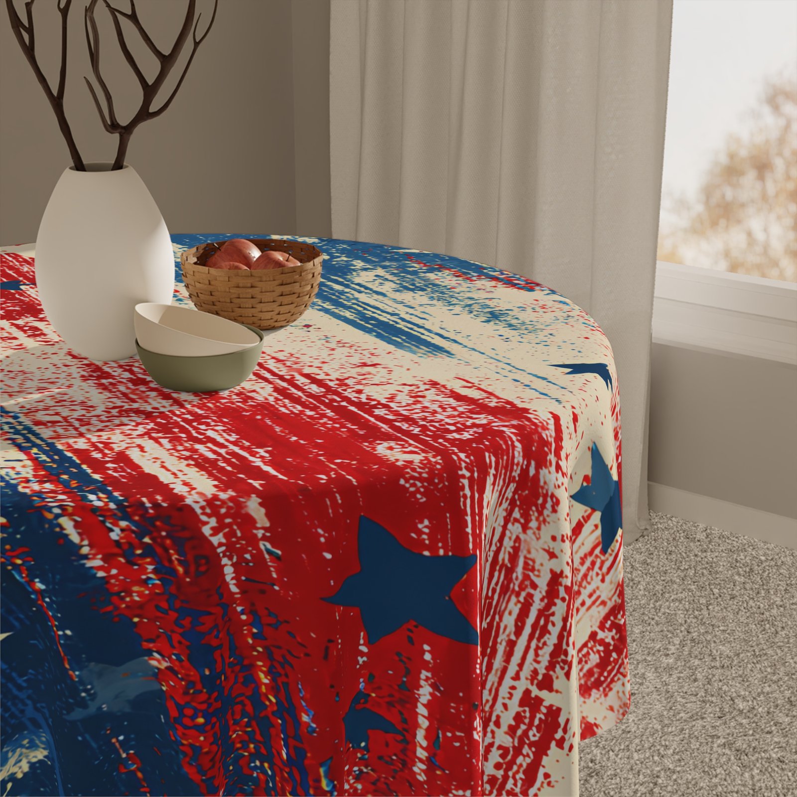 Patriotic Stars Tablecloth — Distressed Red White & Blue Dinner Table Decor for 4th of July