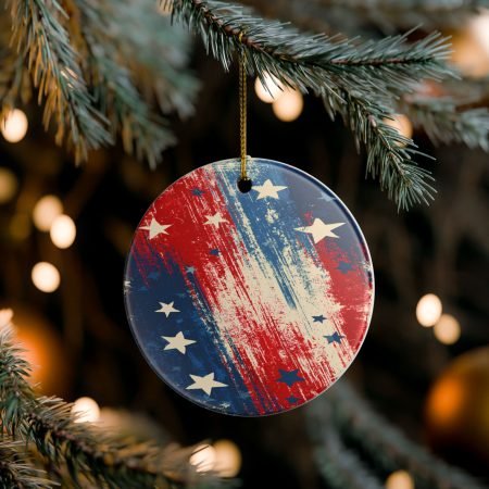 Patriotic Ceramic Ornament — Distressed American Flag Stars Holiday Decoration
