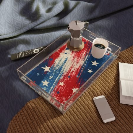 Patriotic Stars Acrylic Serving Tray — Red White Blue Flag Design