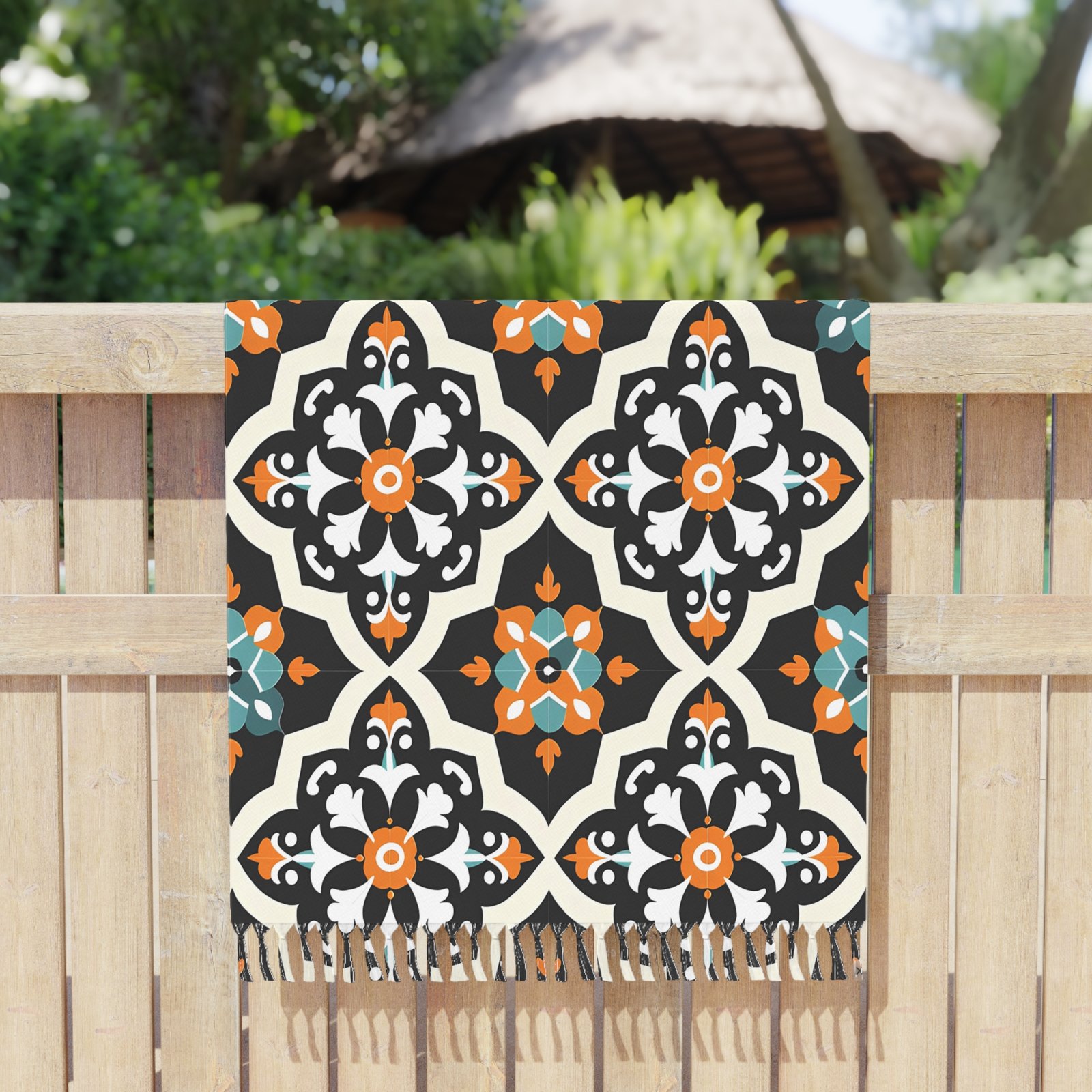 Boho Beach Towel — Moroccan Tile Pattern Fringe Towel