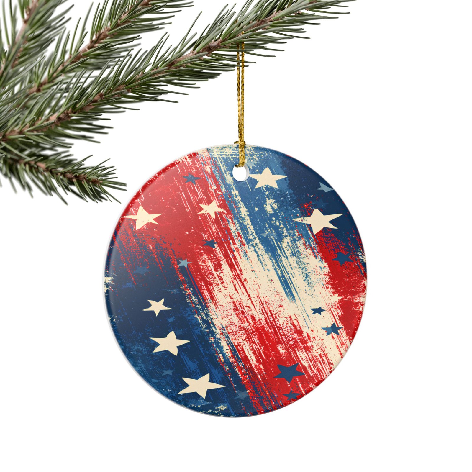 Patriotic Ceramic Ornament — Distressed American Flag Stars Holiday Decoration - Image 2