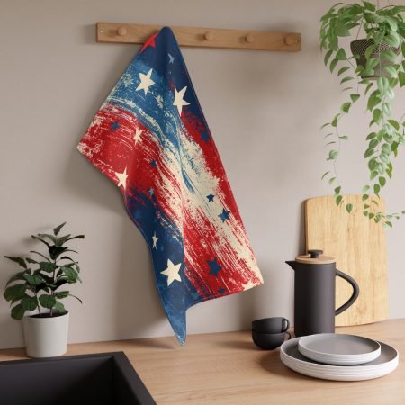 Patriotic Distressed Flag Tea Towel – Red White Blue Star Kitchen Linen