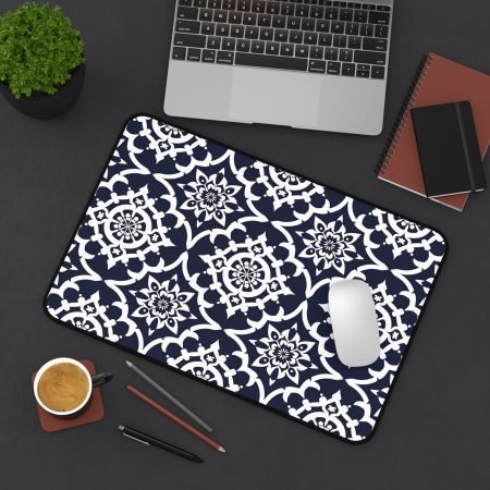 Navy Moroccan Tile Desk Mat — Decorative Office Mouse Pad