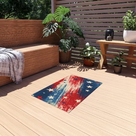 Patriotic Stars Outdoor Rug — Distressed Red White & Blue Welcome Mat