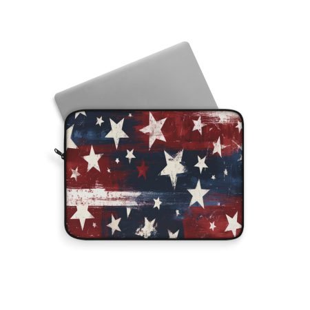 Patriotic Grunge Stars Laptop Sleeve — American Flag Red White Blue Protection