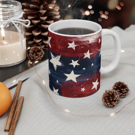Patriotic Stars 11oz Coffee Mug — Distressed American Flag Design