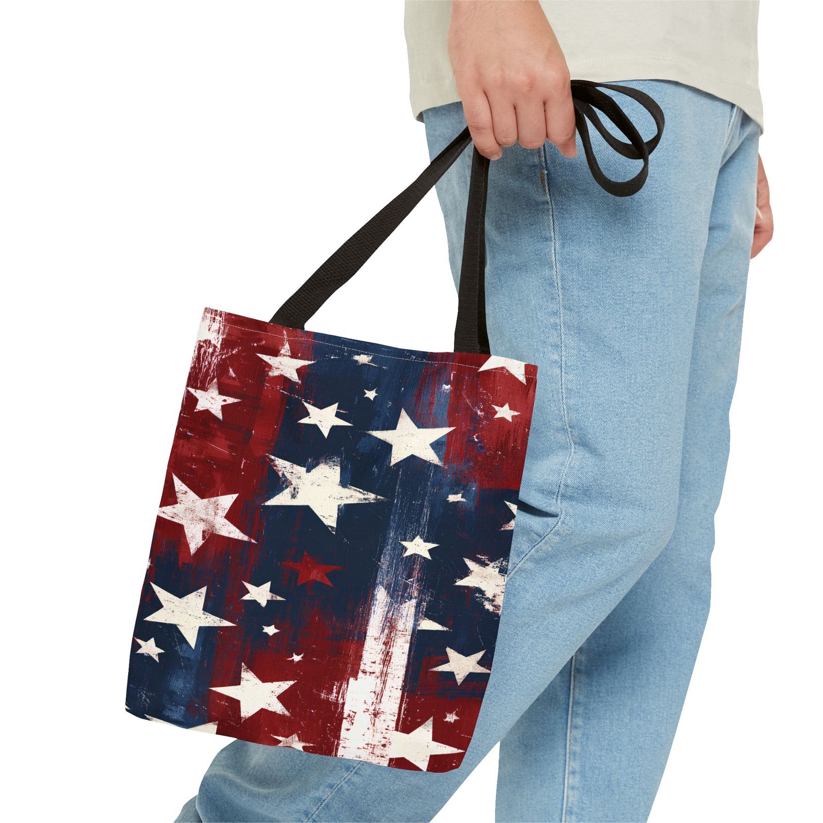 American Flag Stars Tote Bag — Patriotic Distressed AOP Shopper - Image 2