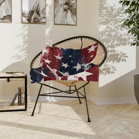 American Stars Velveteen Microfiber Blanket — Distressed Red White Blue Throw for 4th of July, Patriotic Home Decor