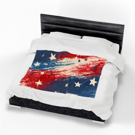 American Flag Velveteen Plush Blanket – Distressed Stars & Stripes Patriotic Throw
