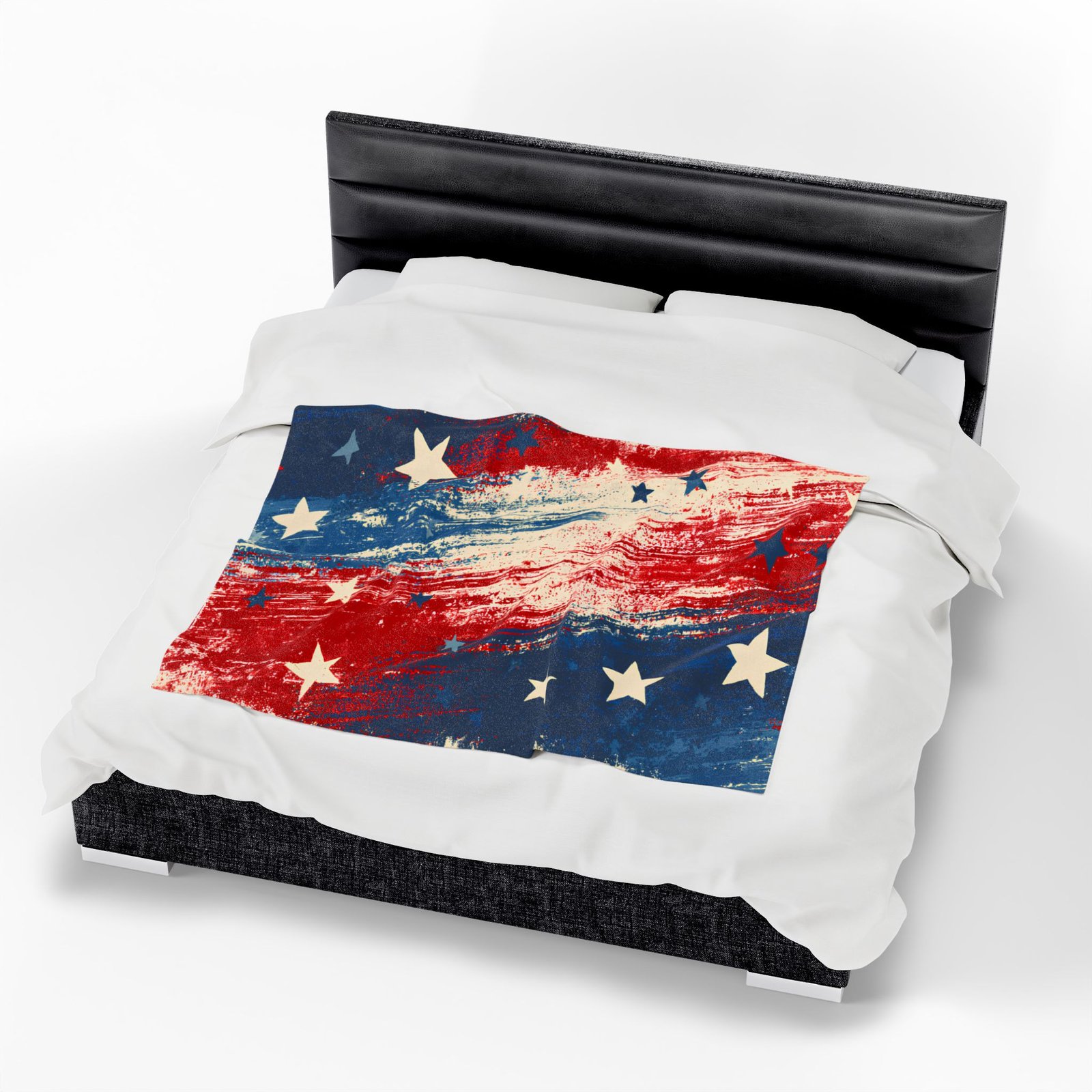 American Flag Velveteen Plush Blanket – Distressed Stars & Stripes Patriotic Throw