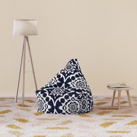 Navy Moroccan Tile Bean Bag Cover — Decorative Boho Floor Pillow Cover