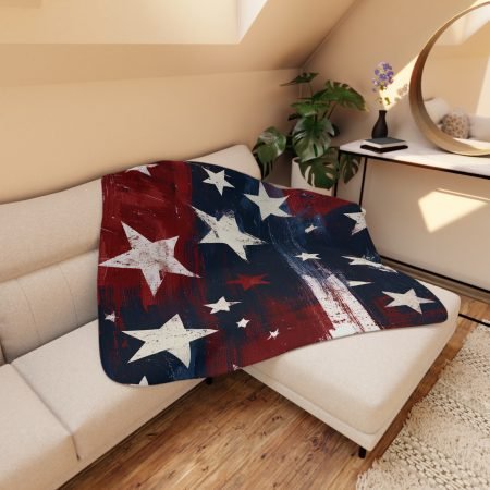 Patriotic Stars Sherpa Blanket – Tan Sherpa Reversible Throw