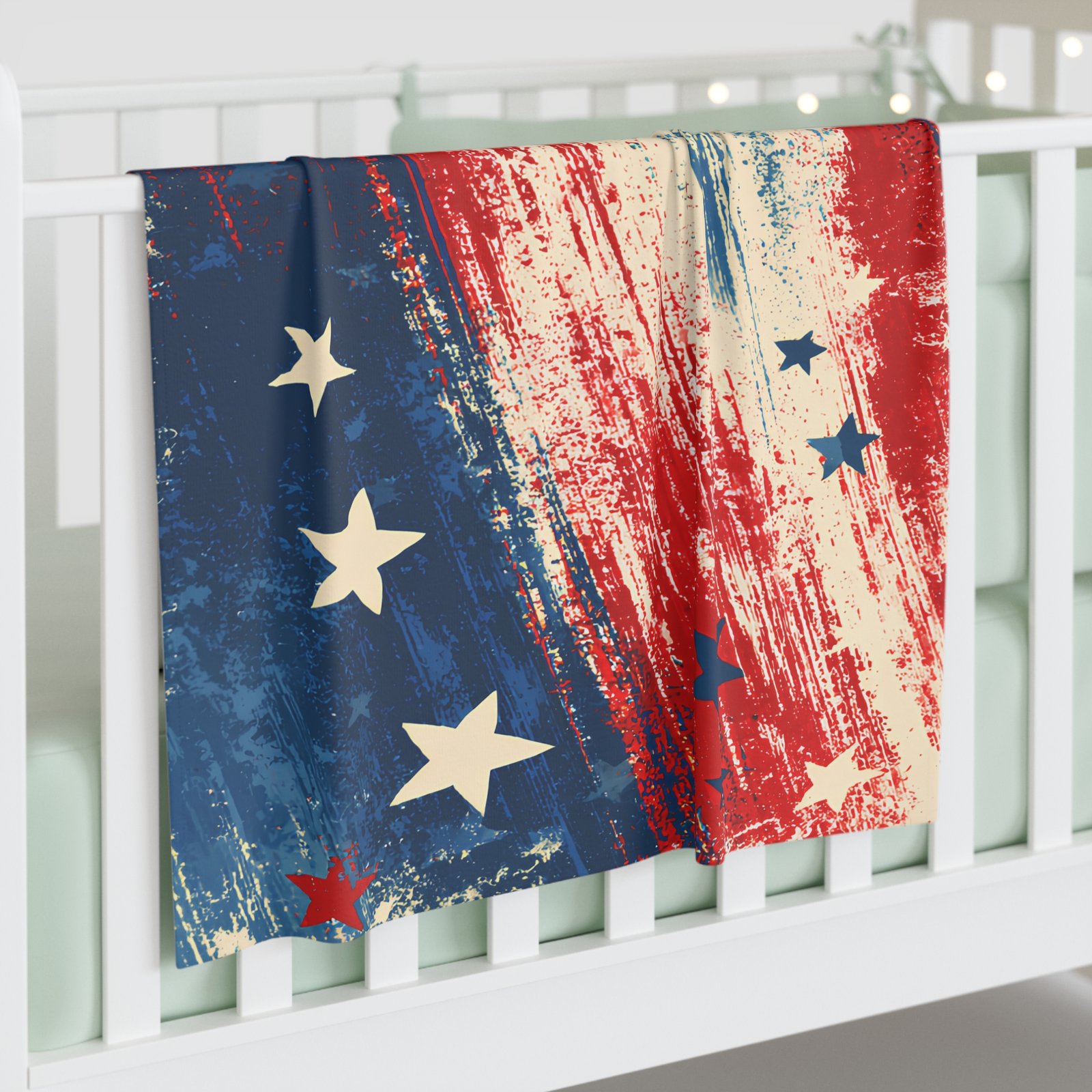 Patriotic Stars Baby Swaddle Blanket — Red White Blue Newborn Wrap