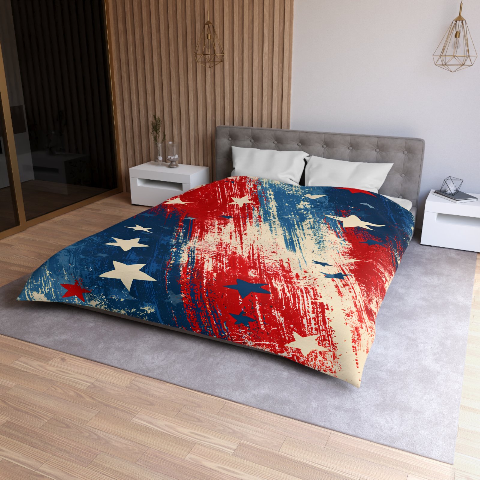 Patriotic Stars & Stripes Microfiber Duvet Cover — Vintage Red White Blue Bedroom Decor - Image 2