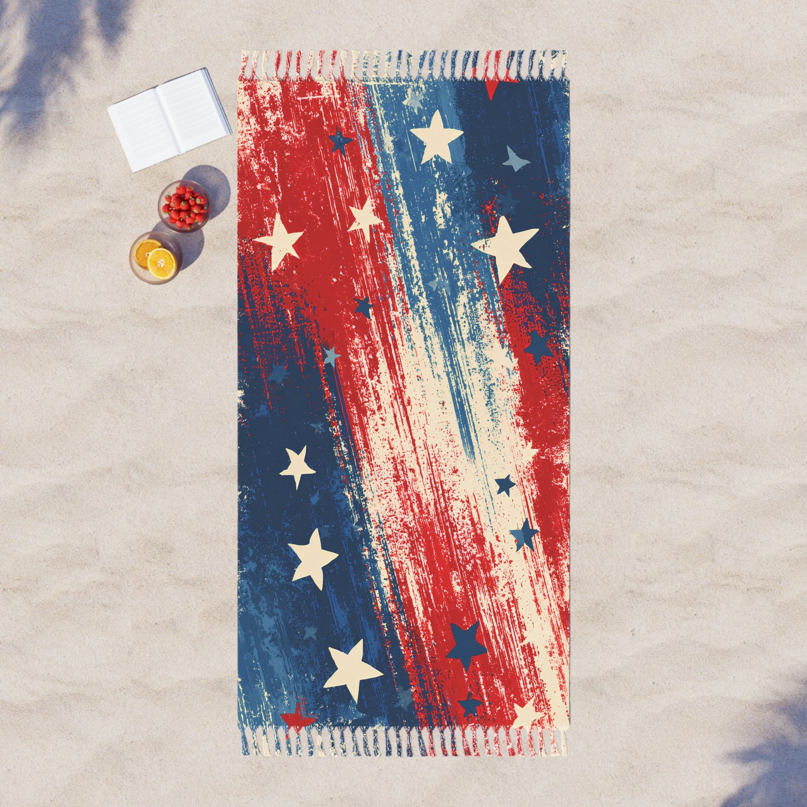 Boho Beach Towel — Rustic American Stars Red White Blue Fringe Towel for Fourth of July & Summer - Image 3