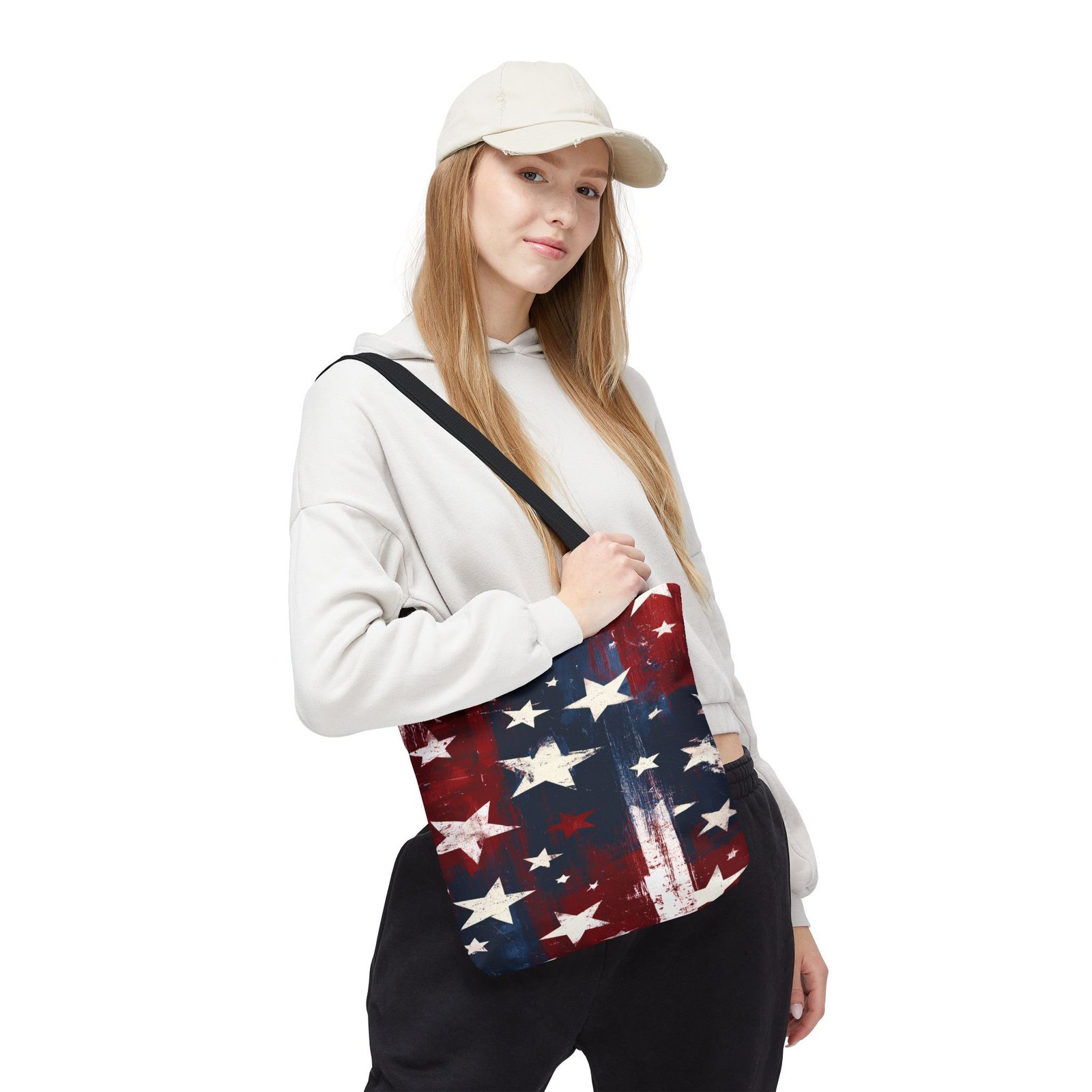 American Flag Stars Tote Bag — Patriotic Distressed AOP Shopper