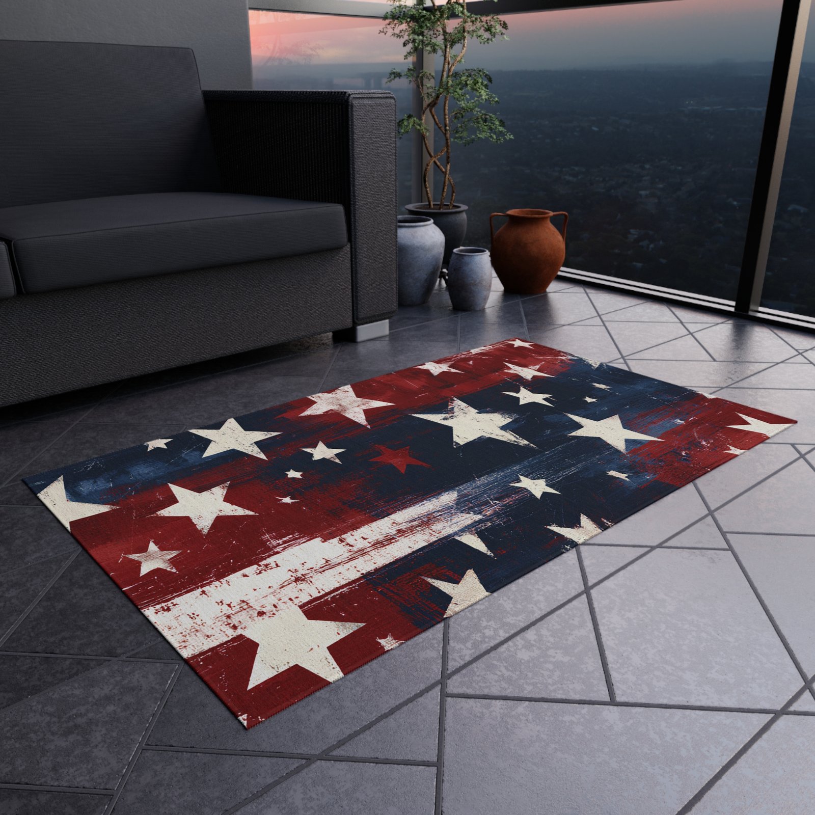 Patriotic Stars Outdoor Rug — Distressed American Flag Patio Mat - Image 2