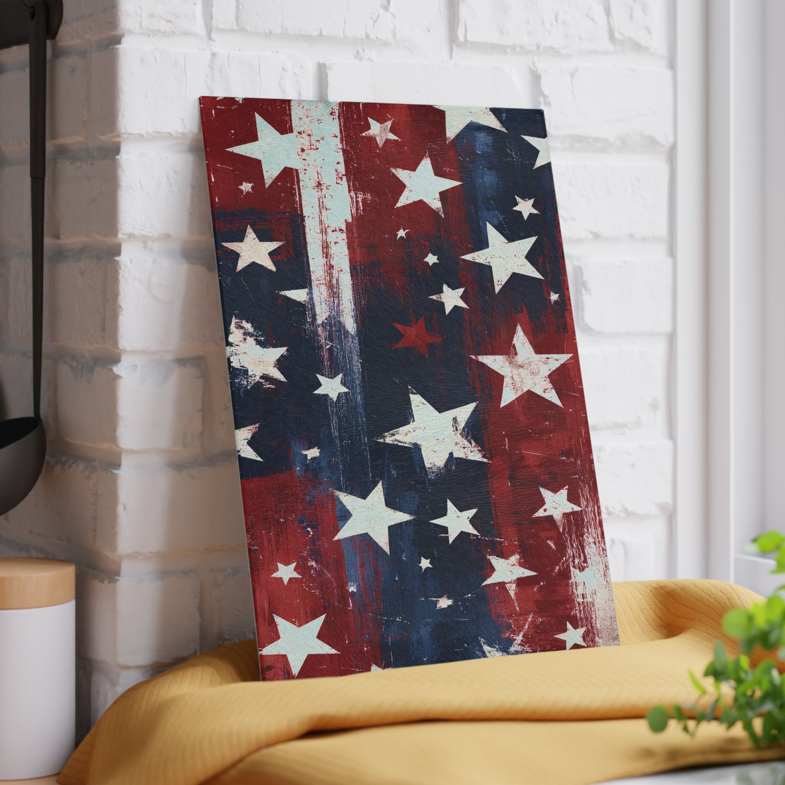Patriotic Stars Glass Cutting Board — Distressed American Flag Kitchen Decor - Image 2