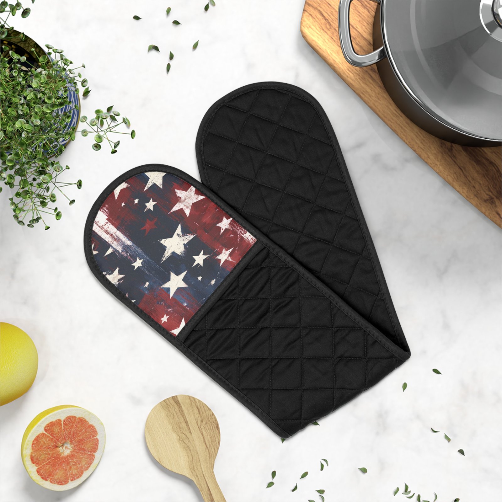 Patriotic Star Oven Mitts - Double-Handled American Flag Pot Holder - Image 2