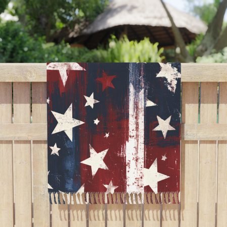 American Boho Star Beach Towel - Rustic Patriotic Fringe Throw
