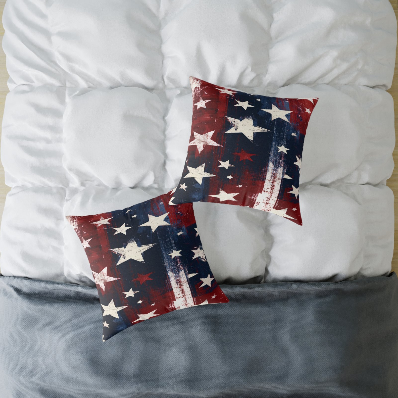 Patriotic Stars Square Pillow — Distressed American Flag Accent Cushion - Image 2