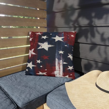 Patriotic Stars Outdoor Pillow – Distressed American Flag Decor for 4th of July & Summer Patios