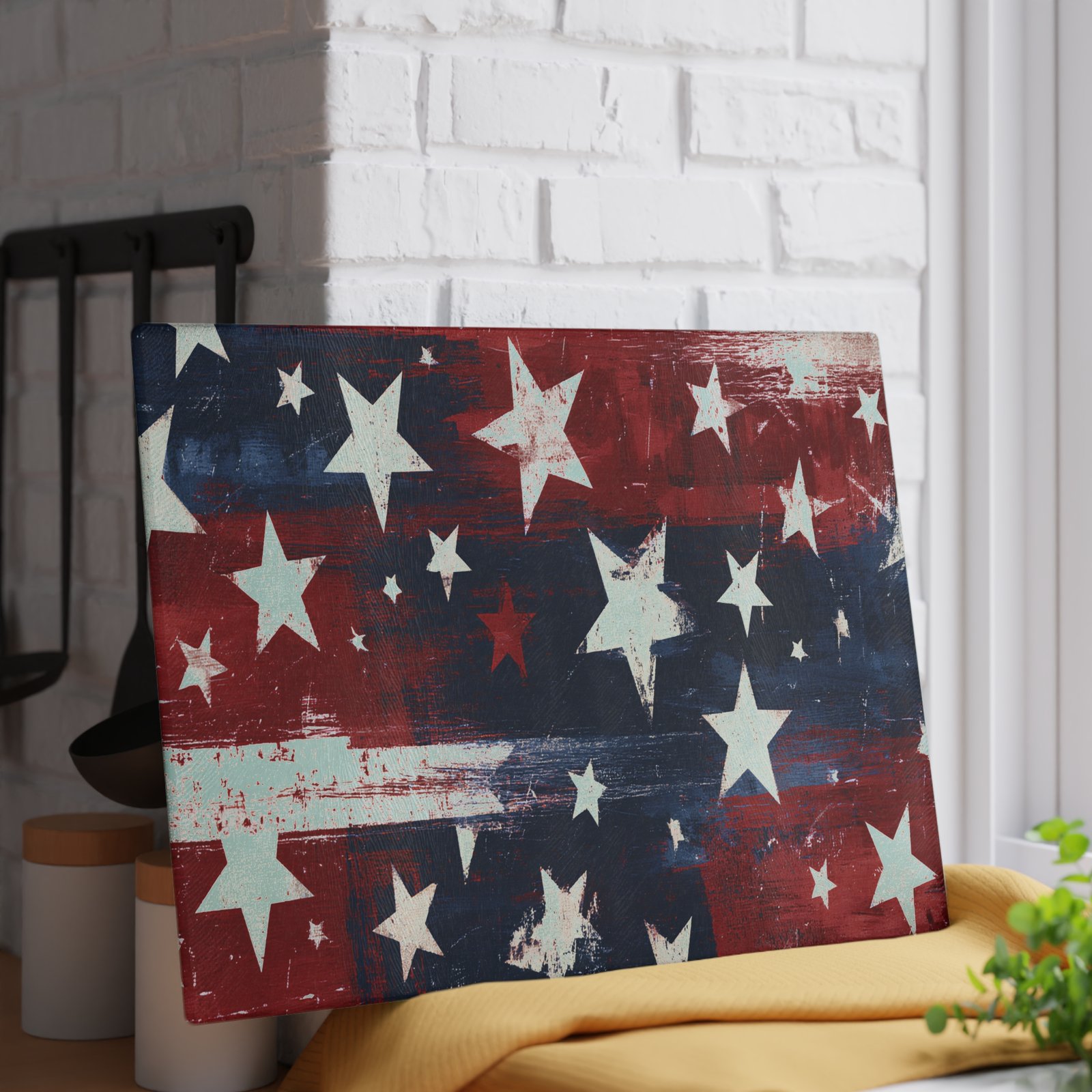 Patriotic Stars Glass Cutting Board — Distressed American Flag Kitchen Decor - Image 3