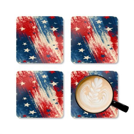 Patriotic Stars Cork Coaster Set — Distressed American Flag Drink Coasters (4-Pack)