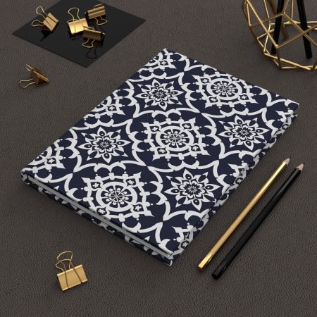 Navy Moroccan Tile Hardcover Journal — Patterned Matte Notebook for Notes & Travel