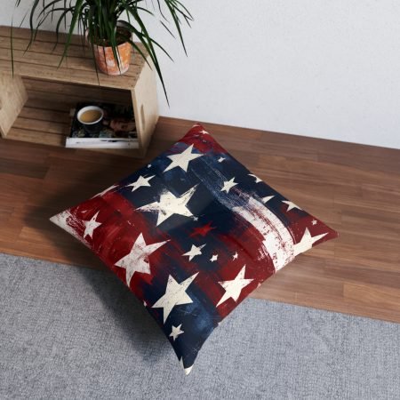 Patriotic Stars Tufted Floor Pillow - Distressed American Flag Design