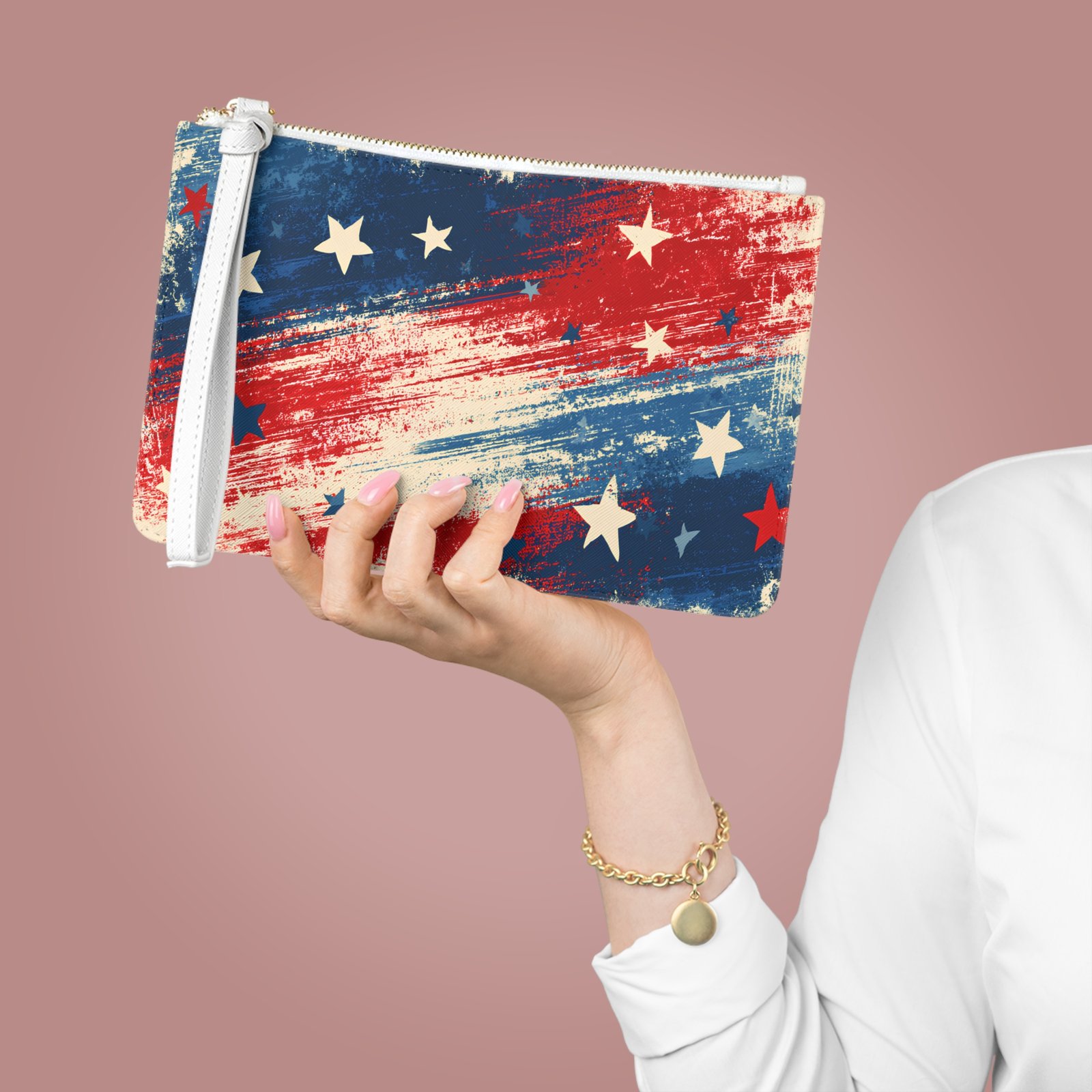 Patriotic Distressed Stars Clutch Bag — Red White & Blue Wristlet for 4th of July - Image 2