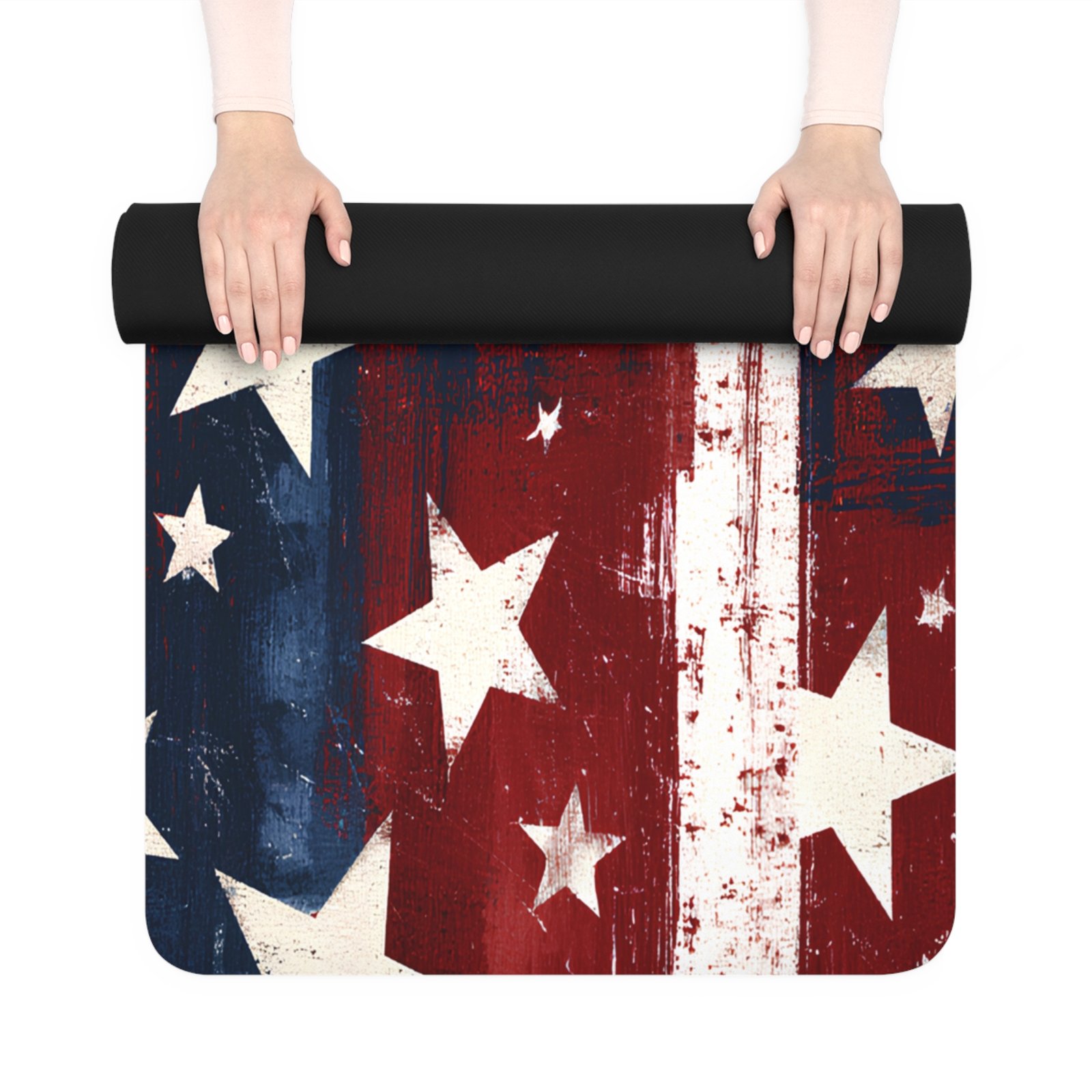 Patriotic Stars Rubber Yoga Mat — Red White & Blue Fitness Mat - Image 2