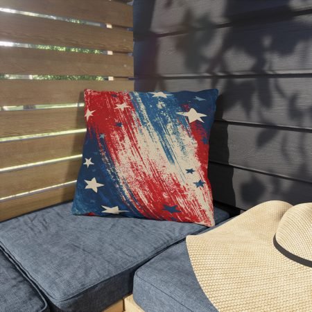 Patriotic Stars & Stripes Outdoor Pillow — Rustic American Flag Accent Cushion for 4th of July, Memorial Day & Patio Decor