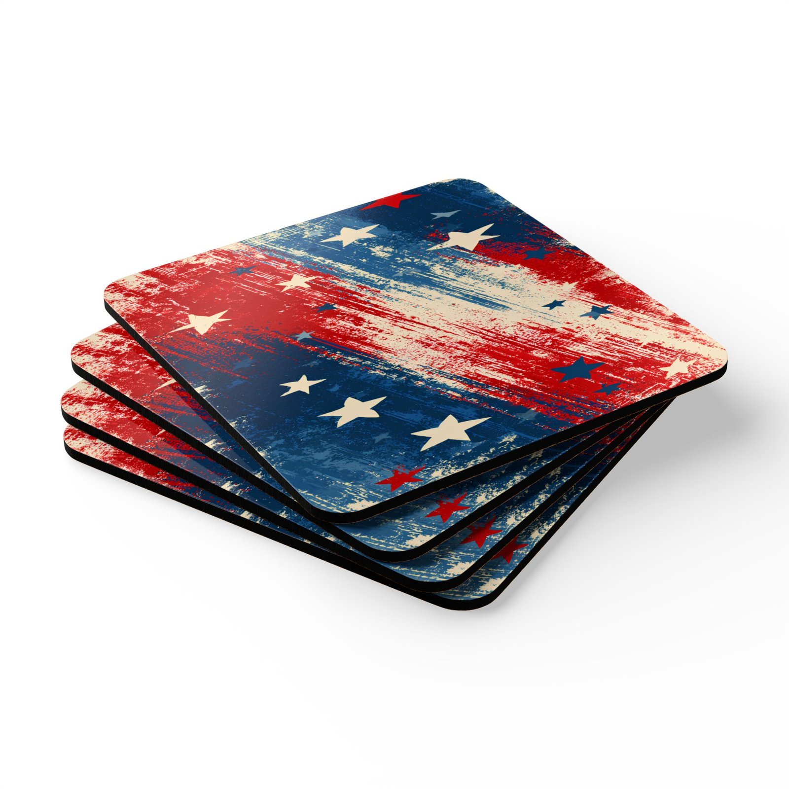 Patriotic Stars Cork Coaster Set — Distressed American Flag Drink Coasters (4-Pack) - Image 3