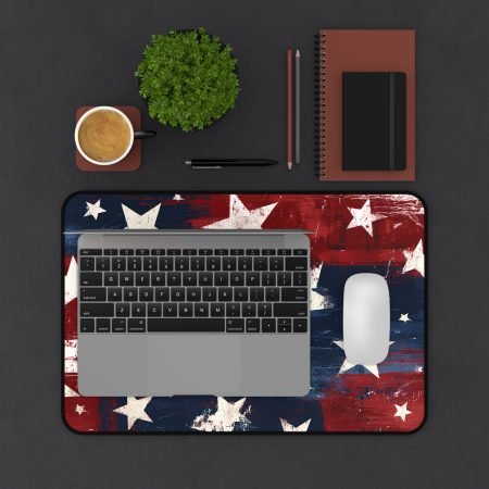 Patriotic Distressed Stars Desk Mat — Americana Red White Blue Mouse Pad