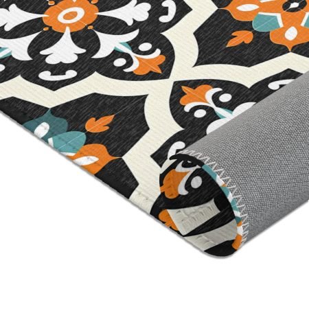 Moroccan Tile Area Rug — Orange & Teal Geometric Pattern