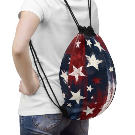 Patriotic Stars Drawstring Bag – Distressed American Flag Gym Sack