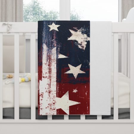 Patriotic Stars Fleece Baby Blanket — Rustic American Flag Nursery Throw