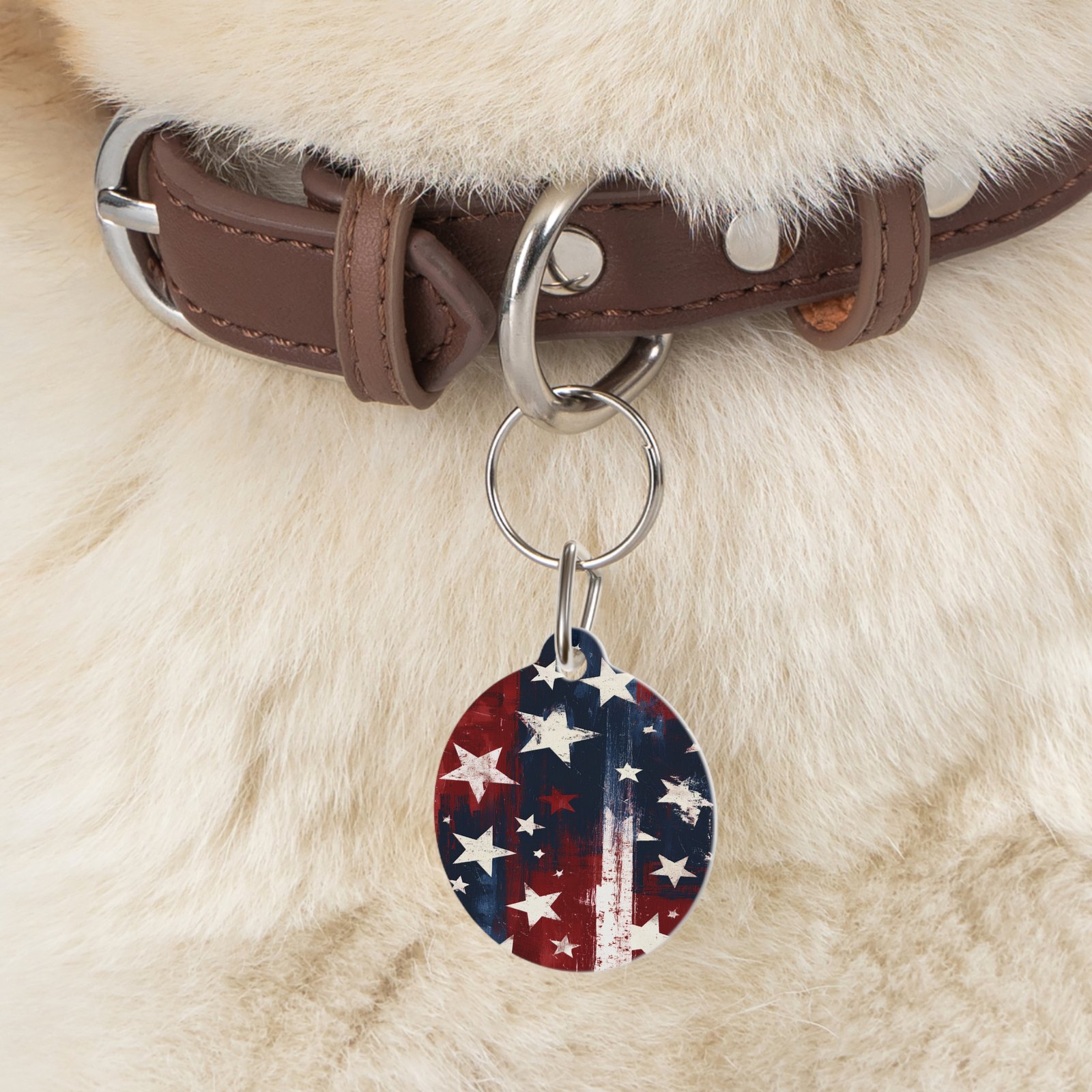 Patriotic Stars Pet Tag — Rustic American Flag Dog ID Tag - Image 2
