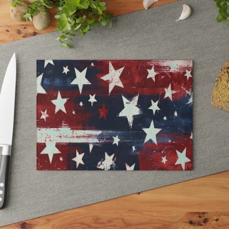Patriotic Stars Glass Cutting Board — Distressed American Flag Kitchen Decor