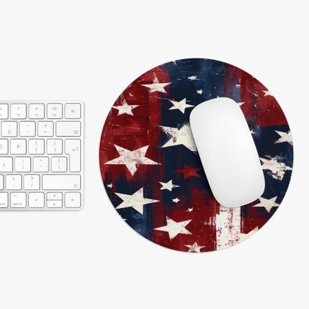 Round Patriotic Stars Mouse Pad – Distressed American Flag Desk Mat