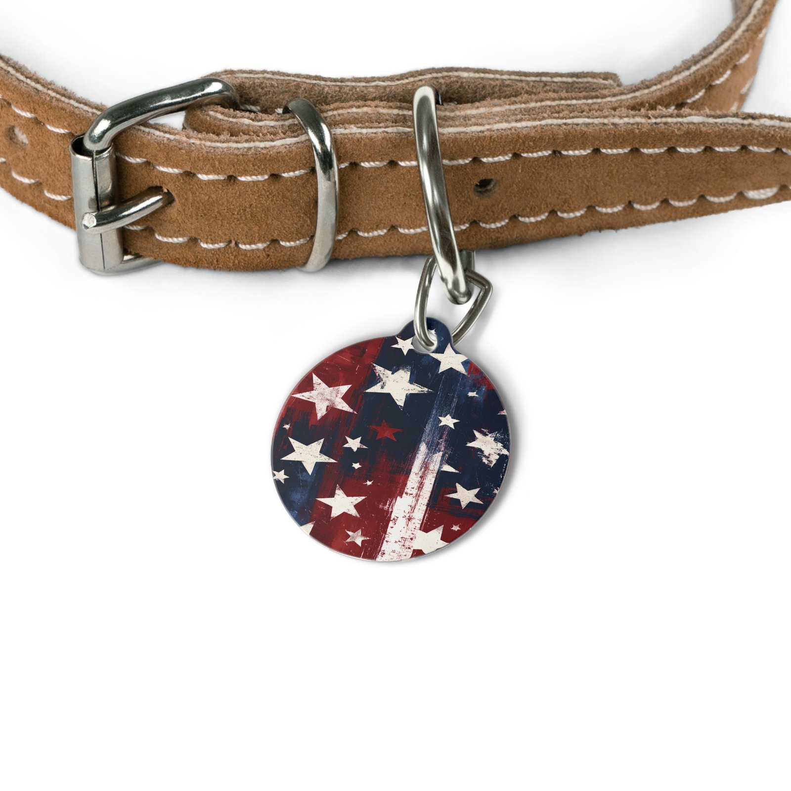 Patriotic Stars Pet Tag — Rustic American Flag Dog ID Tag - Image 3
