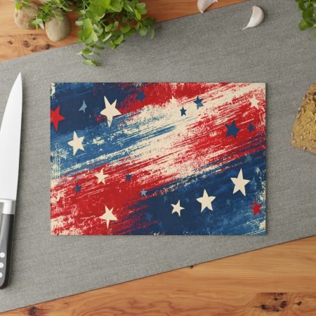 Patriotic Stars Glass Cutting Board – Red White & Blue Americana Kitchen Decor